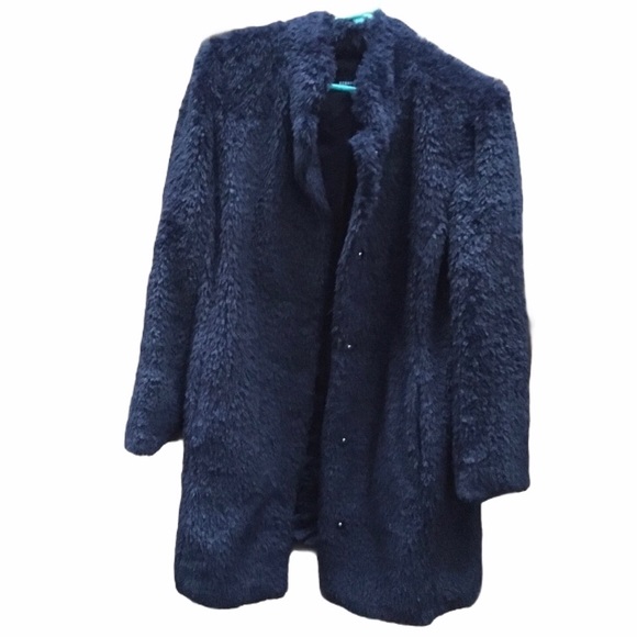 Kenneth Cole Jackets & Blazers - Fuzzy Navy Kenneth Cole SP Furry teddy bear Coat